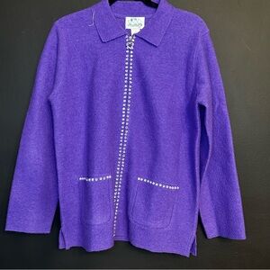 Quacker Factory Violet Wool Cardigan with Heart Zipper